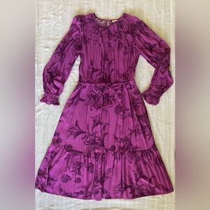 a new day Purple Floral Long Sleeve Tiered Dress